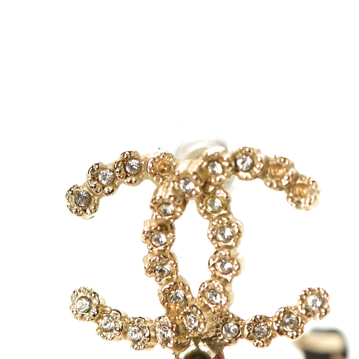 Chanel Lambskin Pearl Crystal CC Chain Hoop Earrings Gold Black 7 of 8