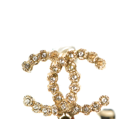 Chanel Lambskin Pearl Crystal CC Chain Hoop Earrings Gold Black 7 of 8