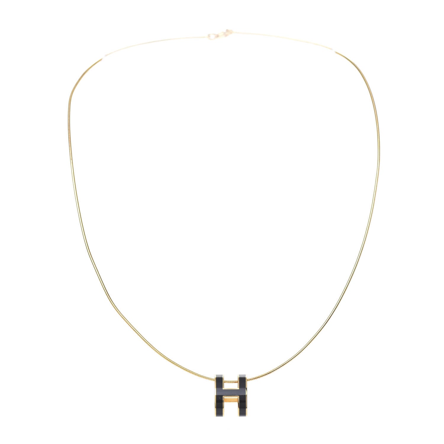 Hermes Lacquered Gold Pop H Pendant Necklace Black 3 of 6