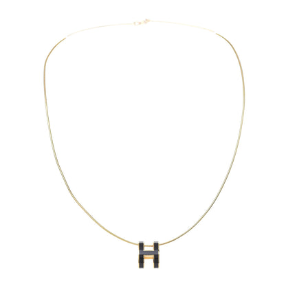 Hermes Lacquered Gold Pop H Pendant Necklace Black 3 of 6