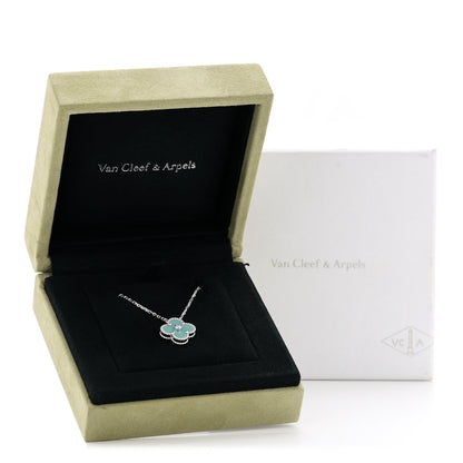 Van Cleef & Arpels 18K White Gold Diamond Celadon Green Sevres Porcelain Vintage Alhambra Pendant Necklace 7 of 7