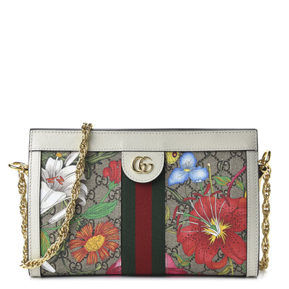 Gucci GG Supreme Monogram Flora Web Small Ophidia Chain Shoulder Bag White 1 of 11