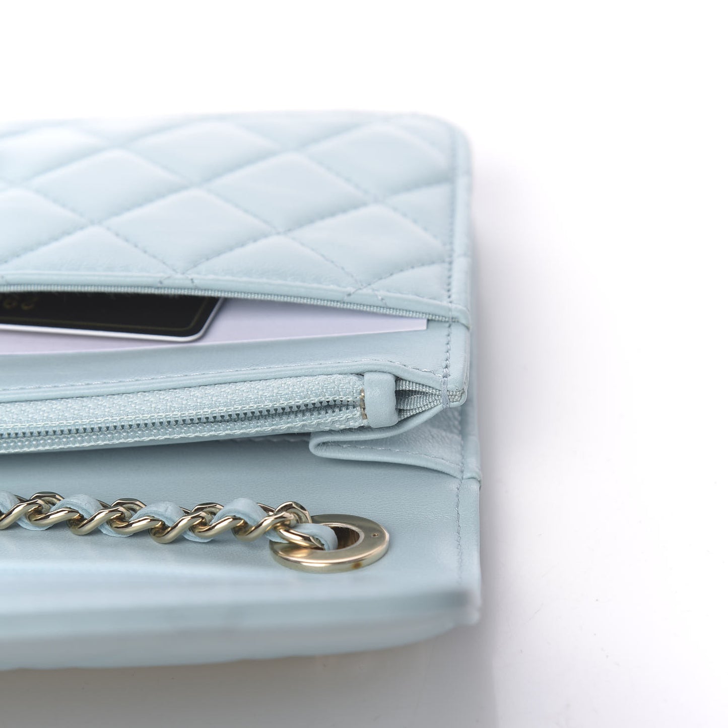 Lambskin Quilted Trendy CC Wallet On Chain WOC Light Blue