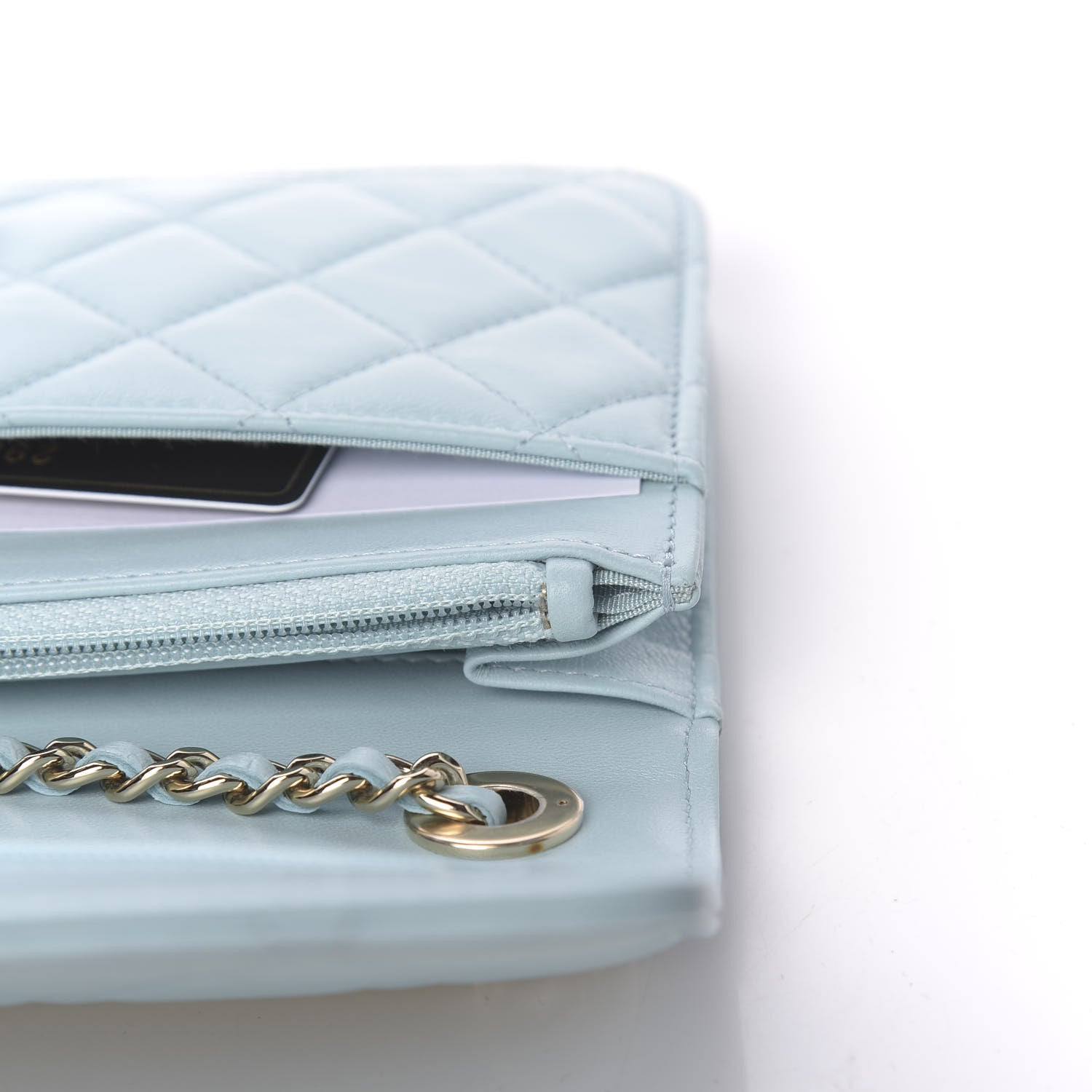 Chanel Lambskin Quilted Trendy CC Wallet On Chain WOC Light Blue 13 of 14