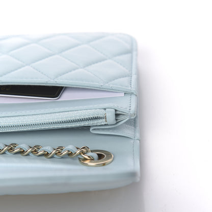 Chanel Lambskin Quilted Trendy CC Wallet On Chain WOC Light Blue 13 of 14