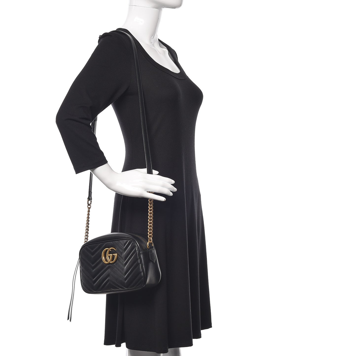 Calfskin Matelasse Small GG Marmont Chain Shoulder Bag Black