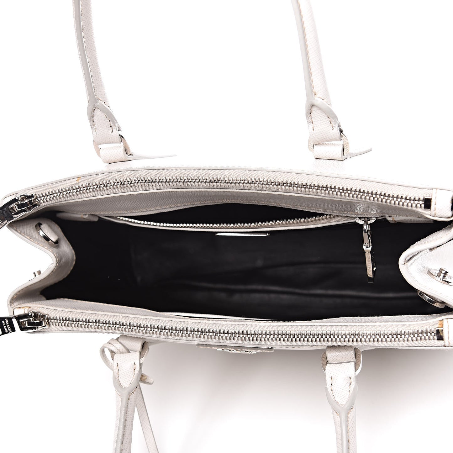 Saffiano Small Galleria Double Zip Tote Talco Black