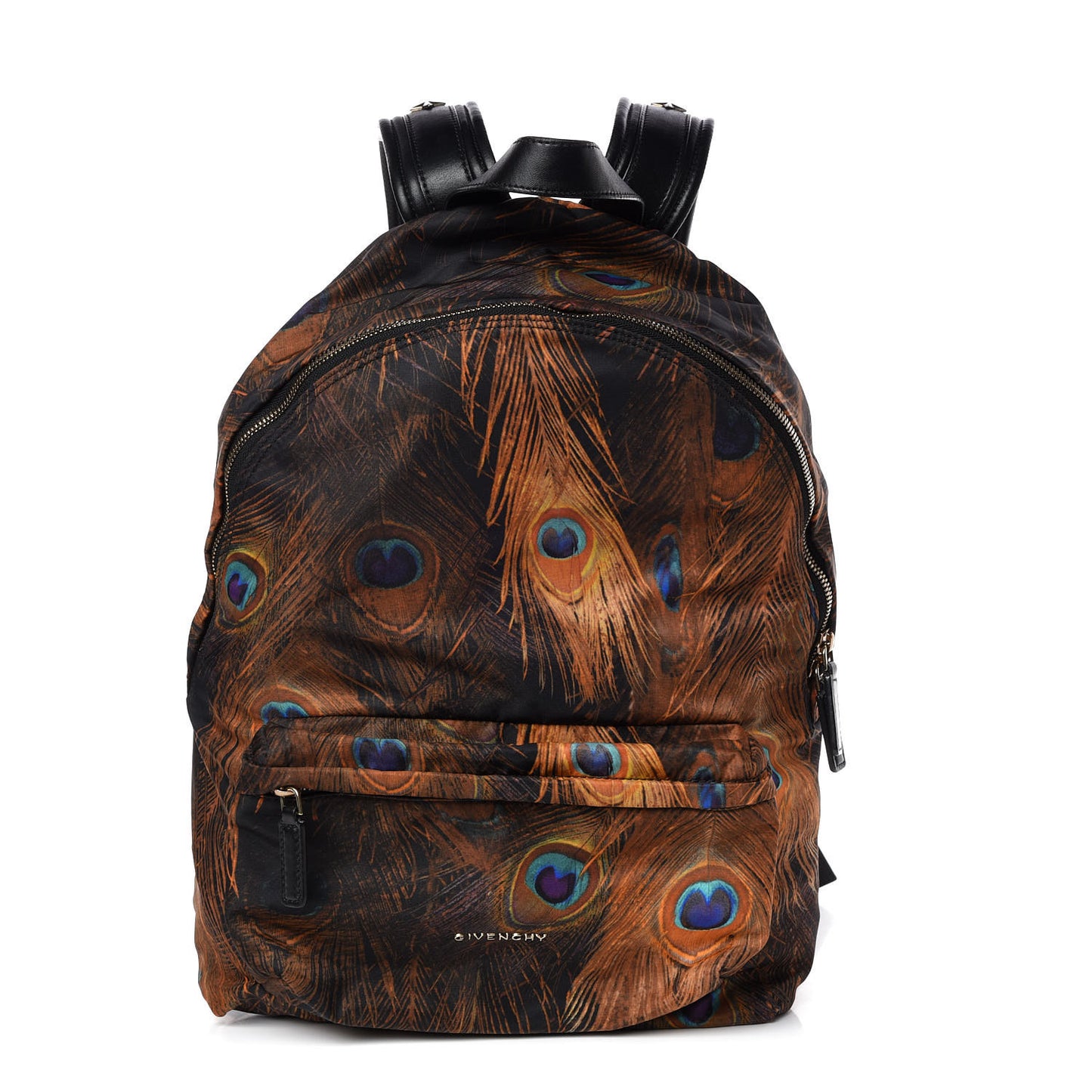 Nylon Calfskin Peacock Print Backpack Brown