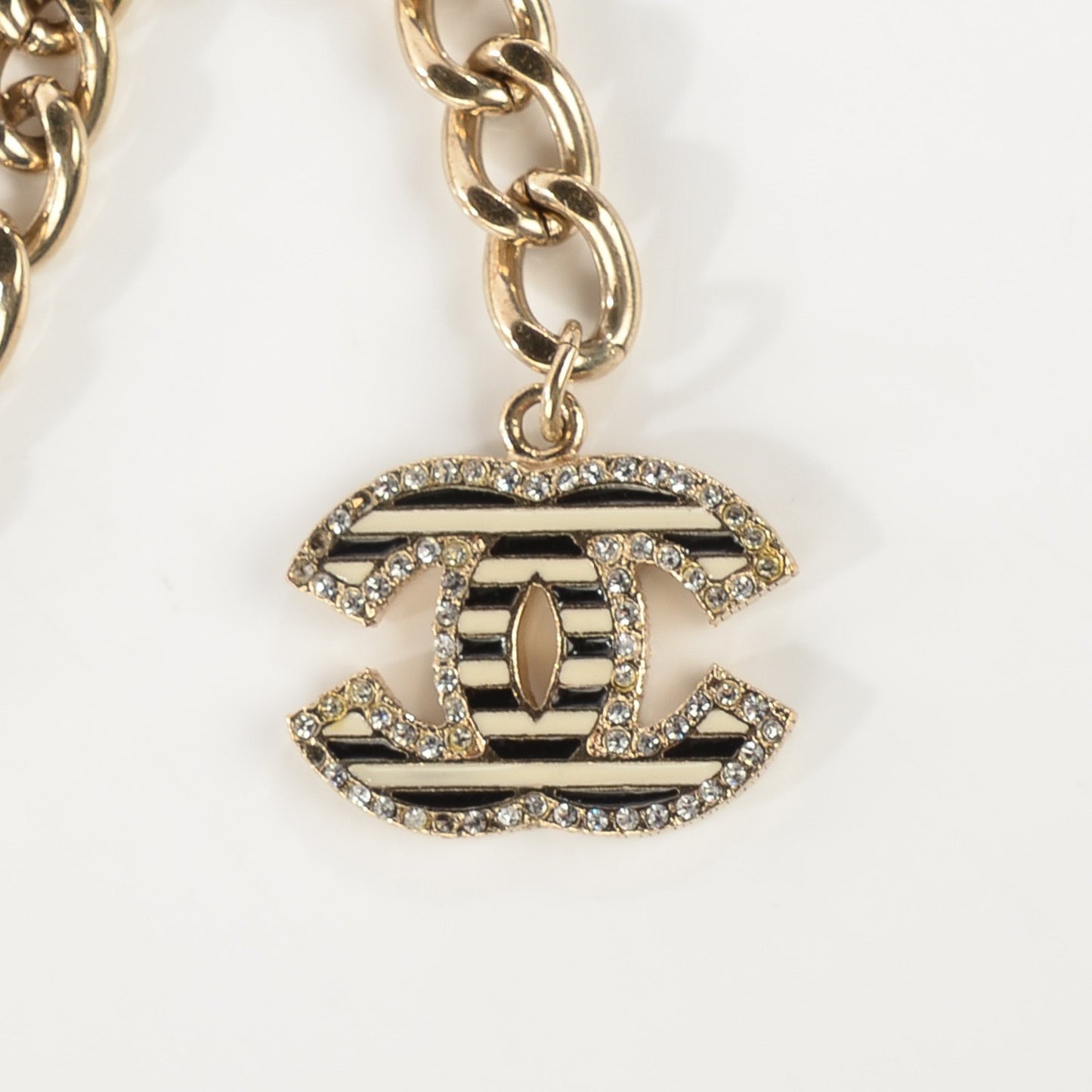 Enamel Striped CC Chain Belt Multicolor Gold