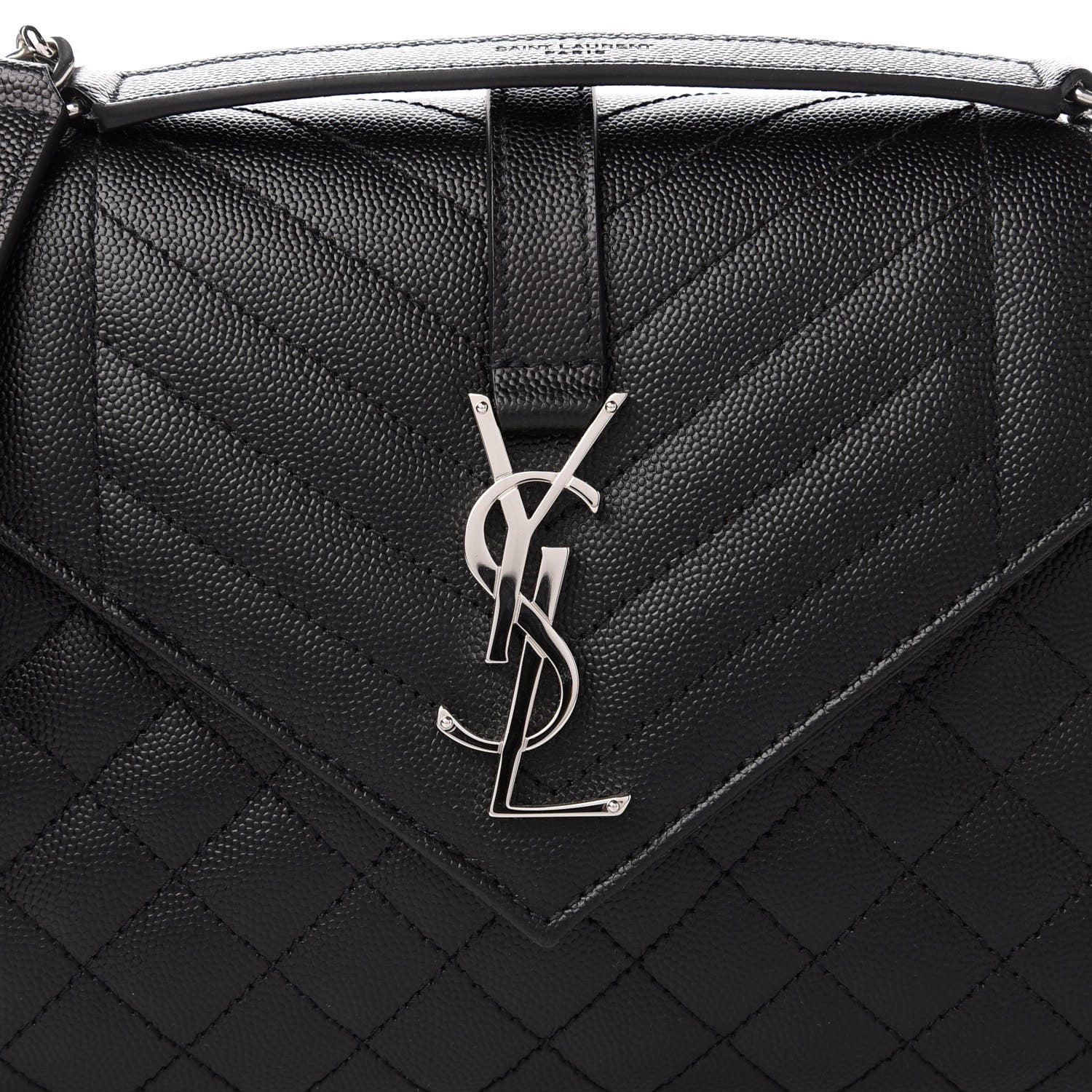 Saint Laurent Grain De Poudre Textured Mixed Matelasse Triquilt Medium Monogram Satchel Black 10 of 10