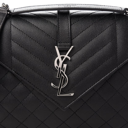 Saint Laurent Grain De Poudre Textured Mixed Matelasse Triquilt Medium Monogram Satchel Black 10 of 10