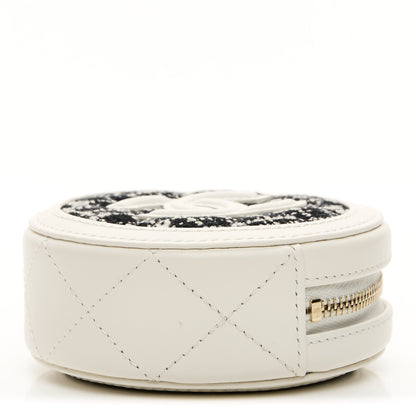 Chanel Tweed Quilted Round Filigree Pouch With Chain White Black 6 of 18