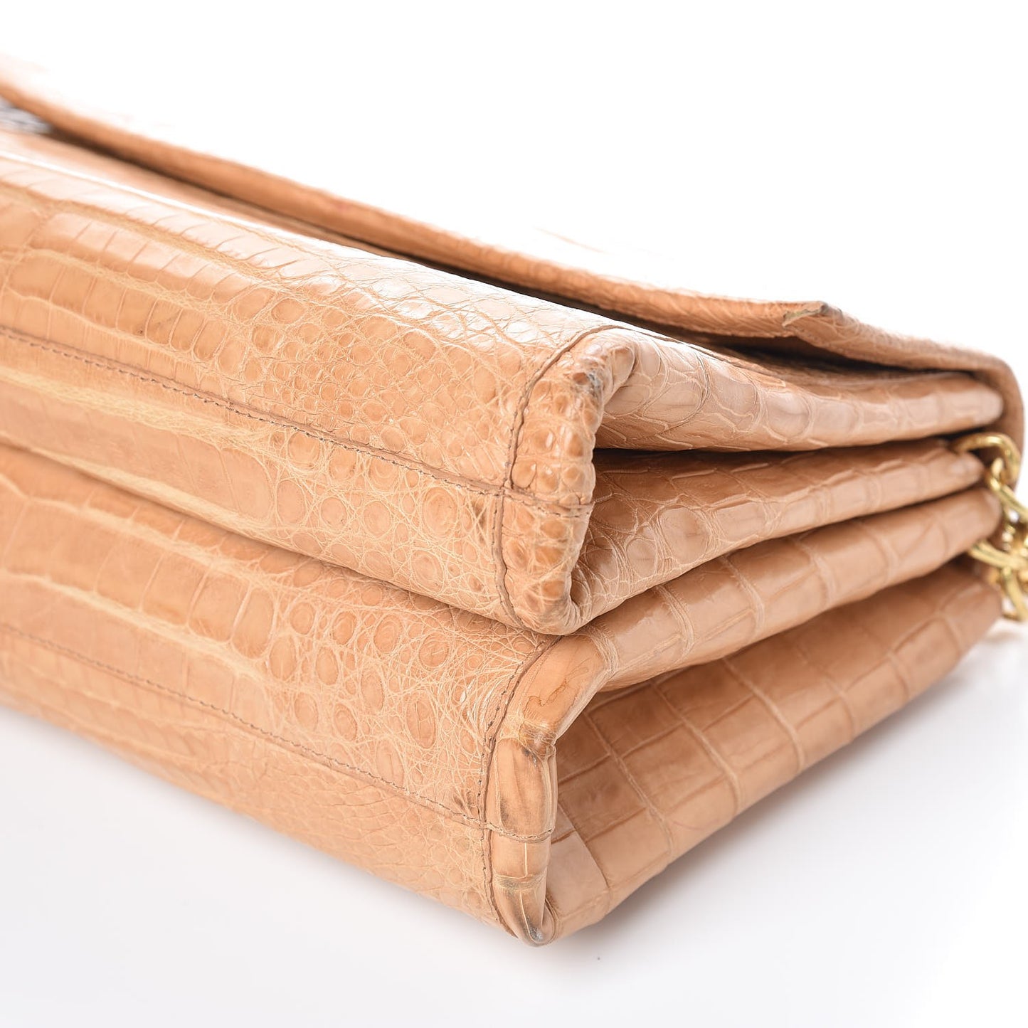 Crocodile Medium Flap Chain Shoulder Bag Beige