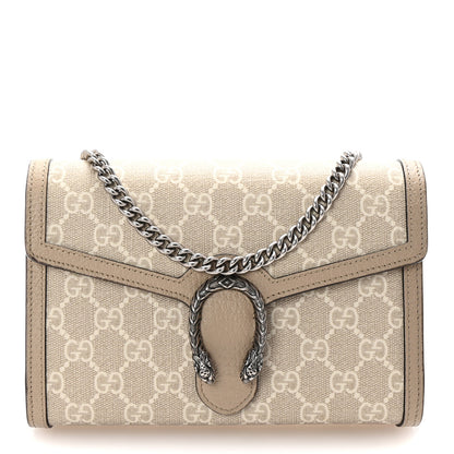Gucci GG Supreme Monogram Textured Dollar Calfskin Mini Dionysus Chain Wallet Beige Mystic White Oatmeal 1 of 10