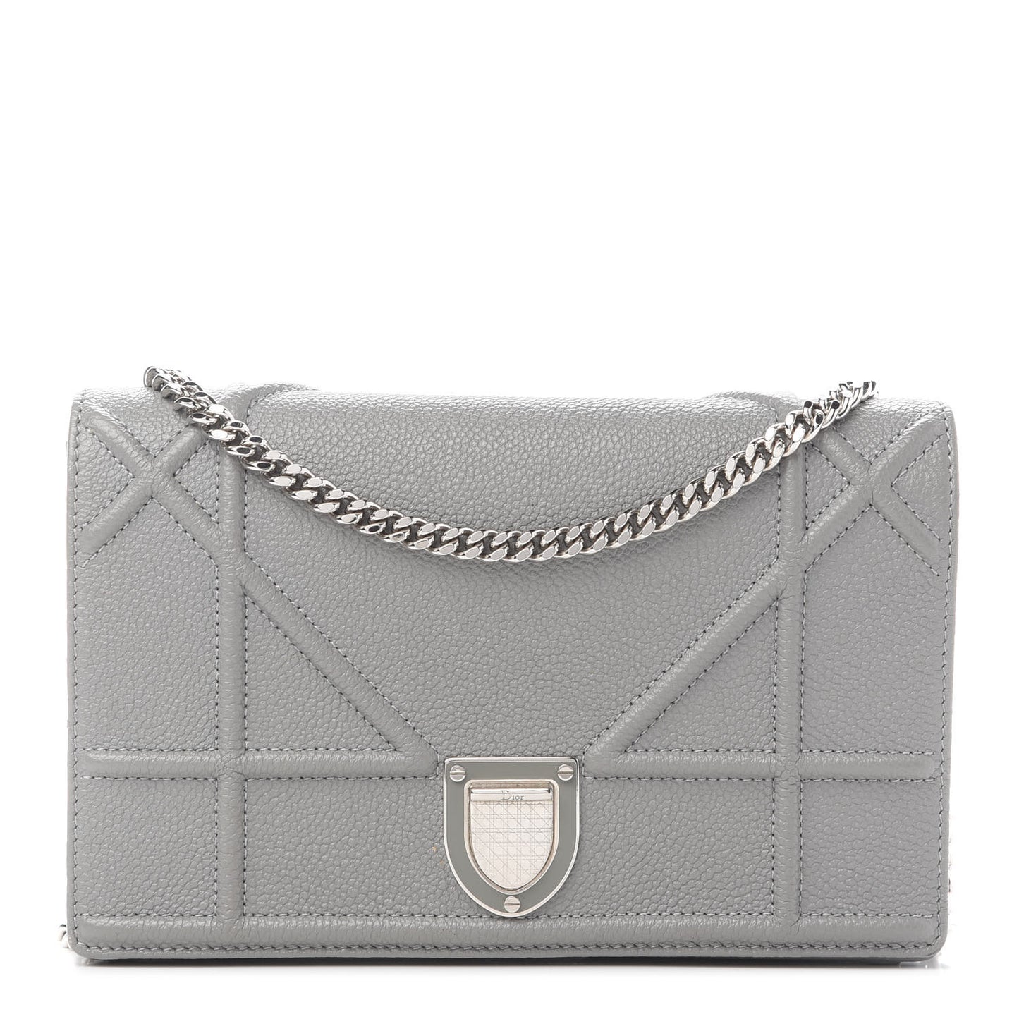 Grained Calfskin Diorama Wallet on Chain Pouch Gris