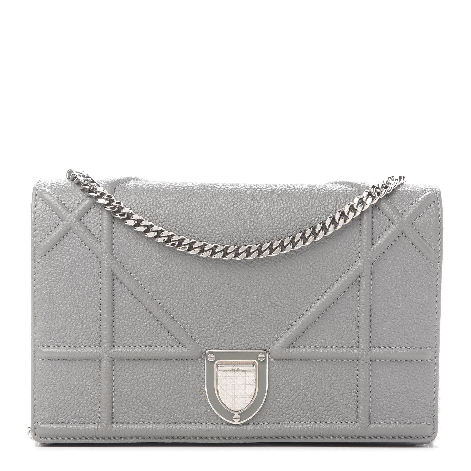 Christian Dior Grained Calfskin Diorama Wallet on Chain Pouch Gris 1 of 9