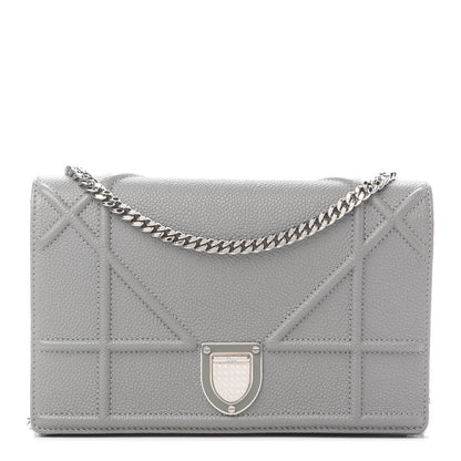 Christian Dior Grained Calfskin Diorama Wallet on Chain Pouch Gris 1 of 9