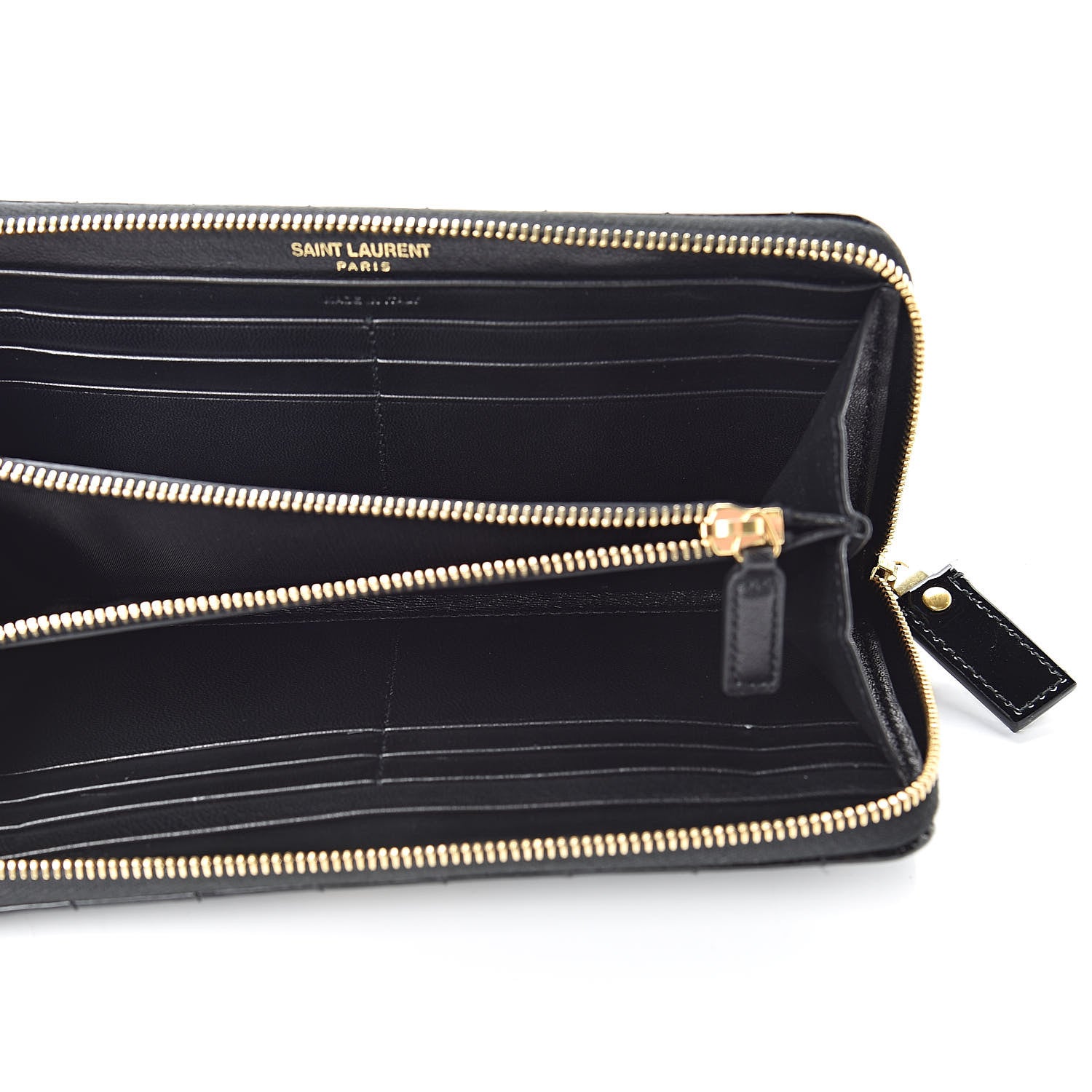 Saint Laurent Patent Calfskin Matelasse Monogram Vicky Zip Around Wallet Black 5 of 7