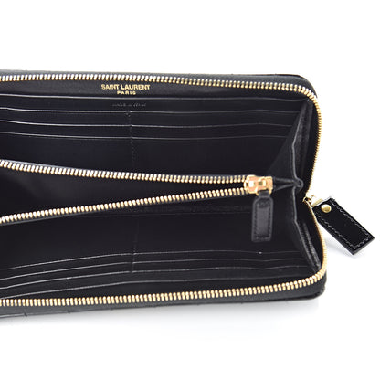Saint Laurent Patent Calfskin Matelasse Monogram Vicky Zip Around Wallet Black 5 of 7