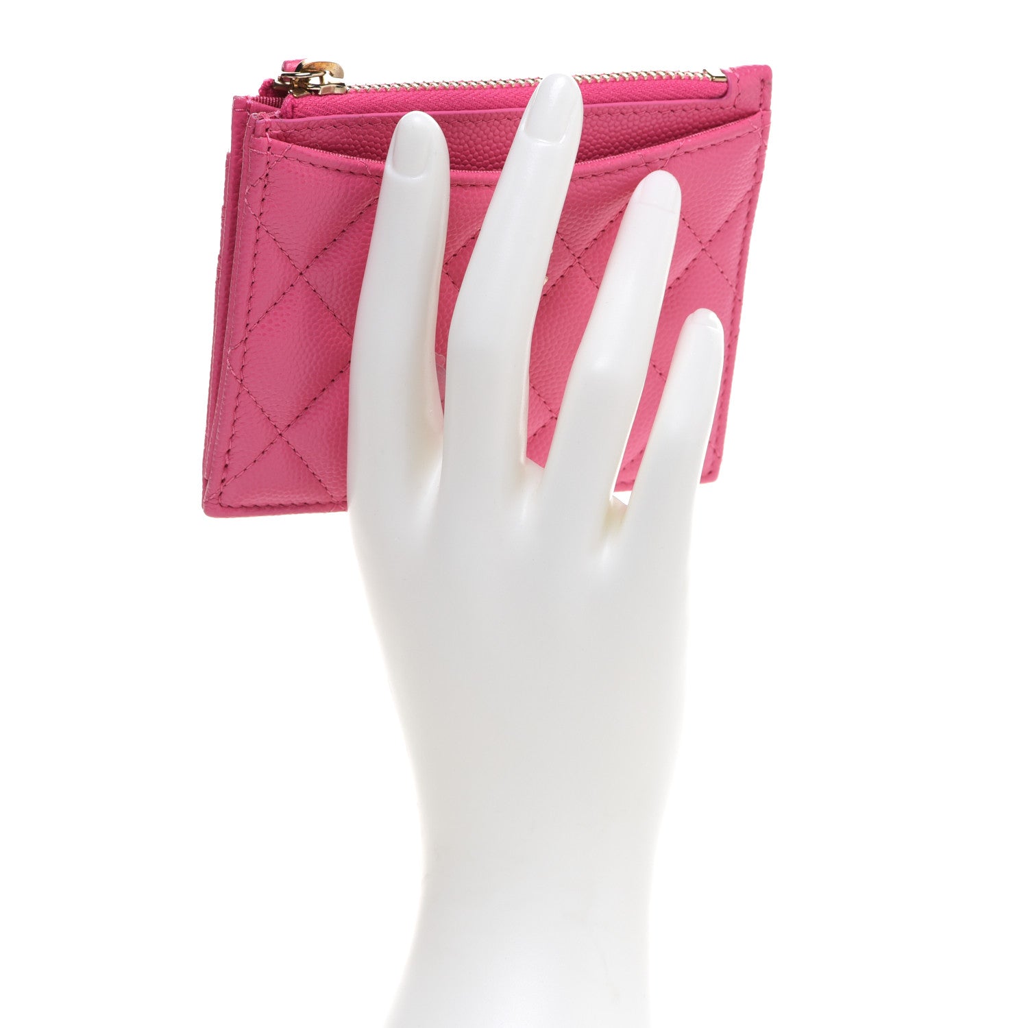 Chanel Caviar Quilted CC Zip Card Holder Pink 2 of 9