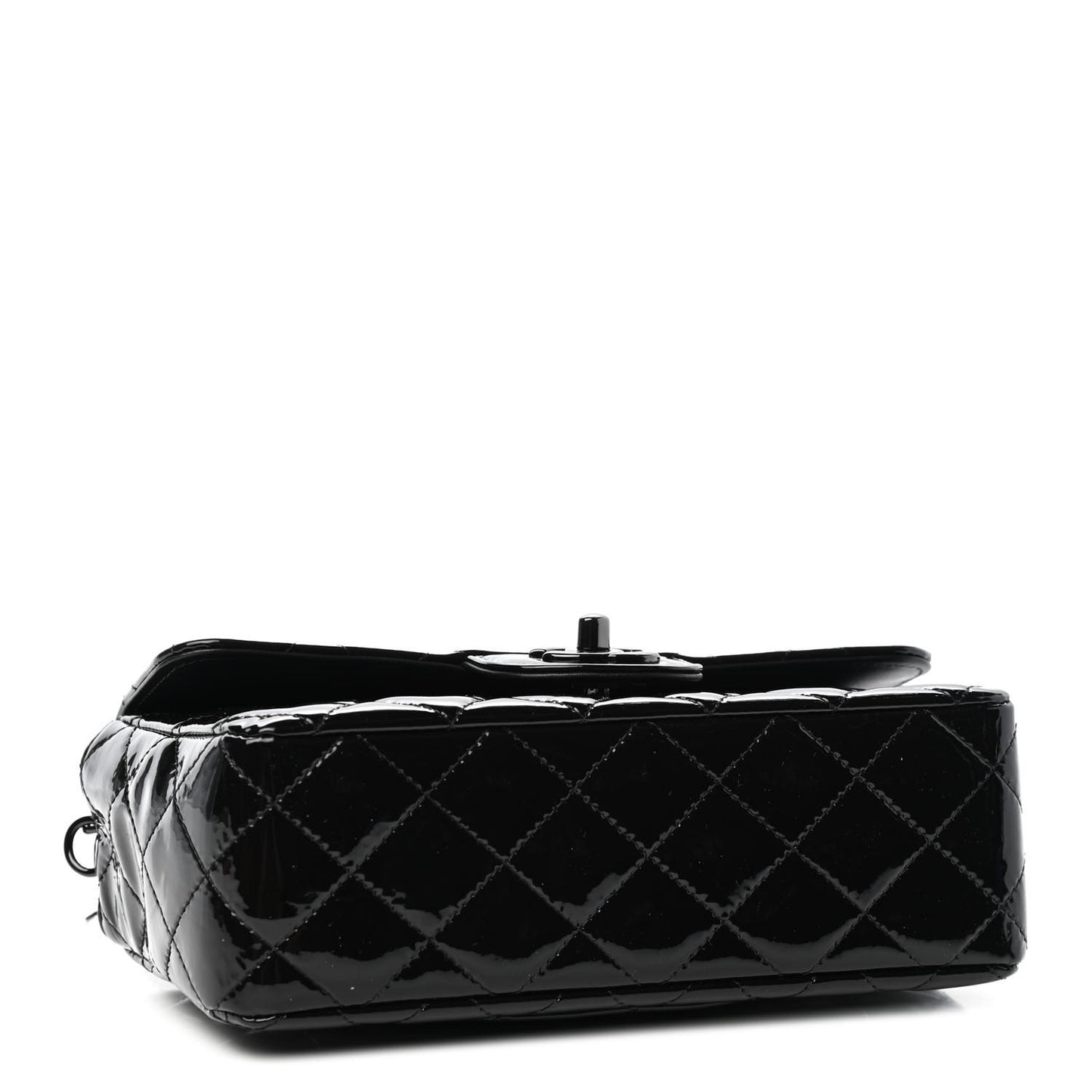 Patent Calfskin Quilted Mini Rectangular Flap So Black