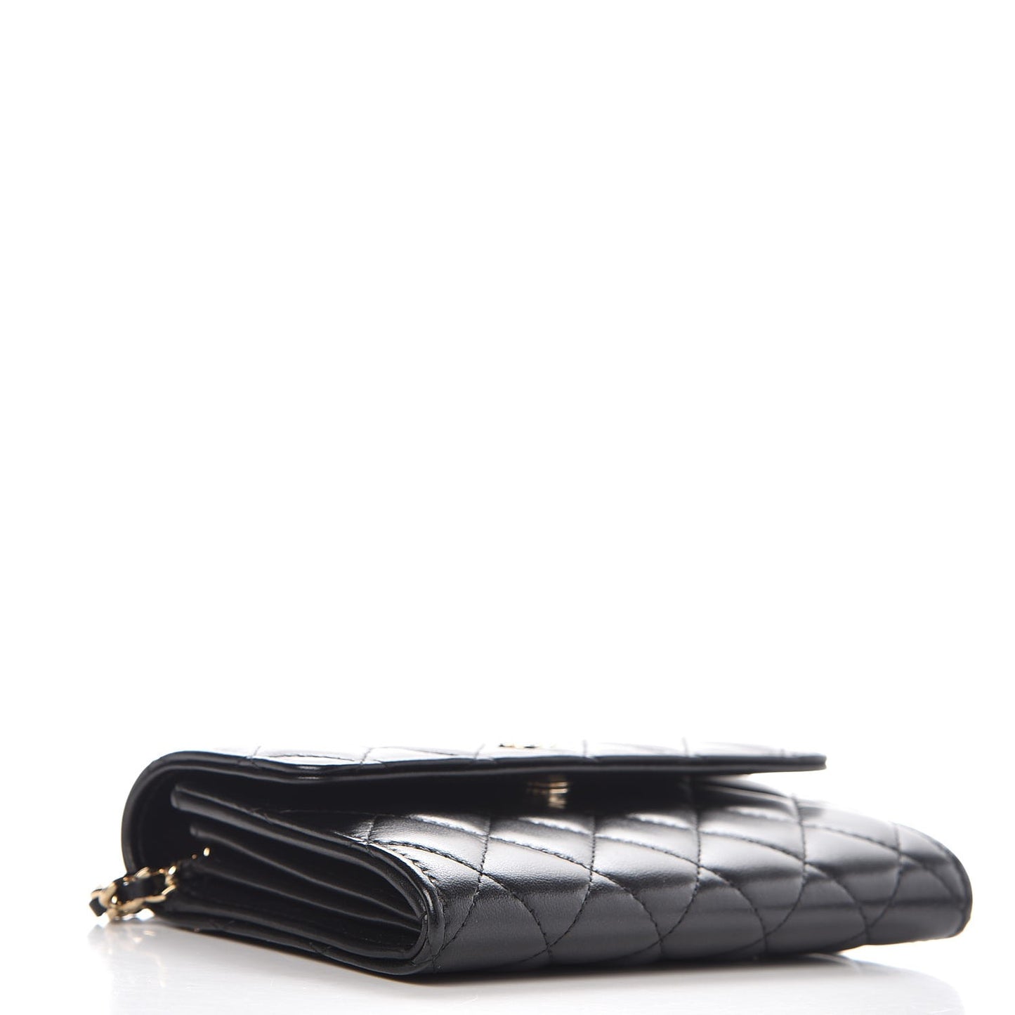 Lambskin Quilted Small Clutch With Pearl Chain Black