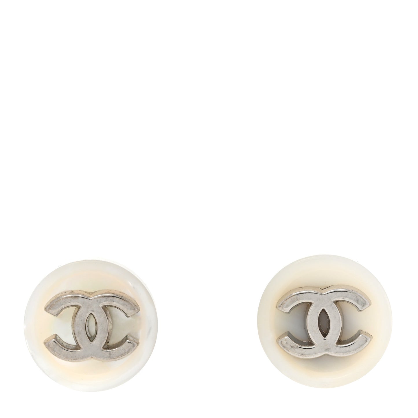 Resin CC Round Earrings White Silver