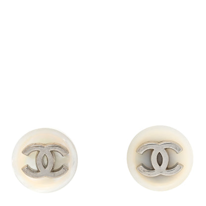 Chanel Resin CC Round Earrings White Silver 1 of 5
