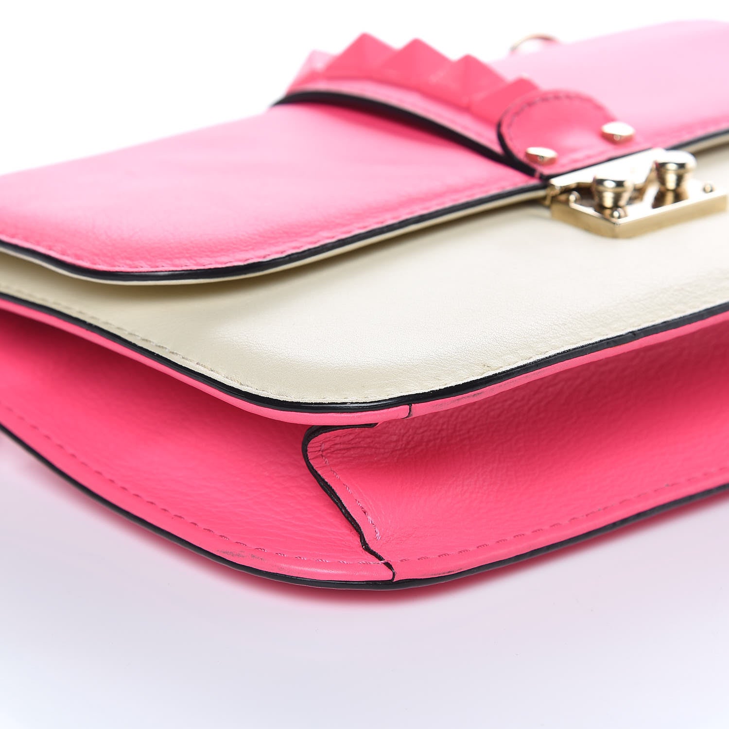 Valentino Garavani Vitello Bi-Color Large Glam Lock Rockstud Flap Fuxia Fluo Ivory 7 of 15
