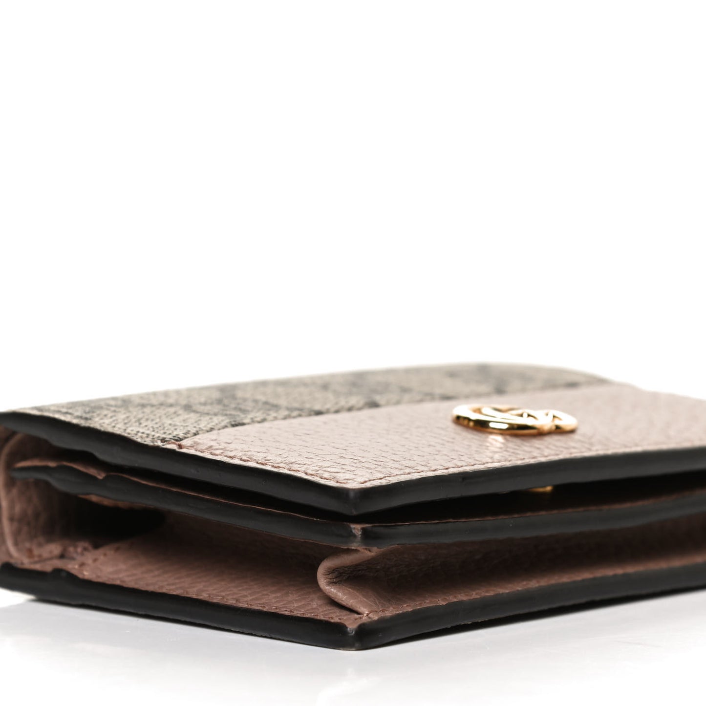 Dollar Calfskin GG Supreme Monogram GG Marmont Card Case Porcelain Rose Beige Ebony