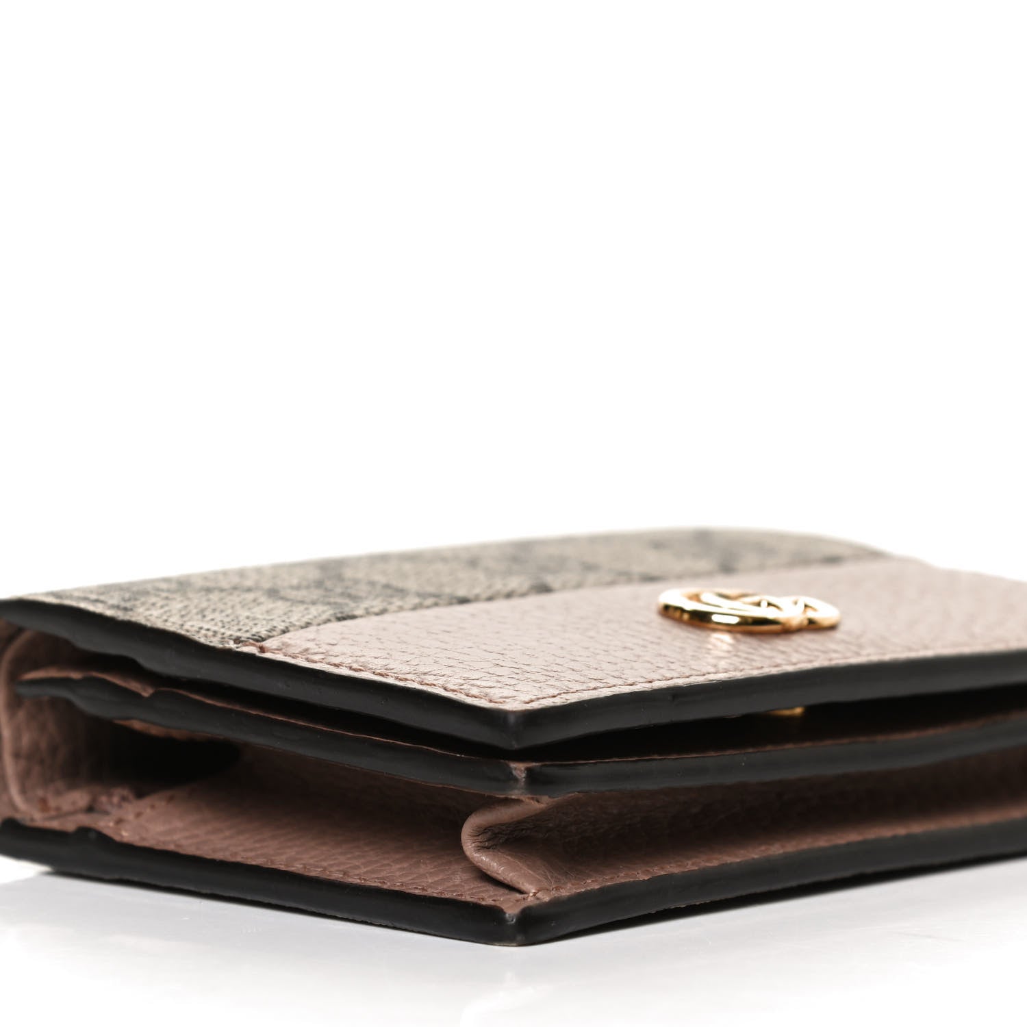 Gucci Dollar Calfskin GG Supreme Monogram GG Marmont Card Case Porcelain Rose Beige Ebony 7 of 9