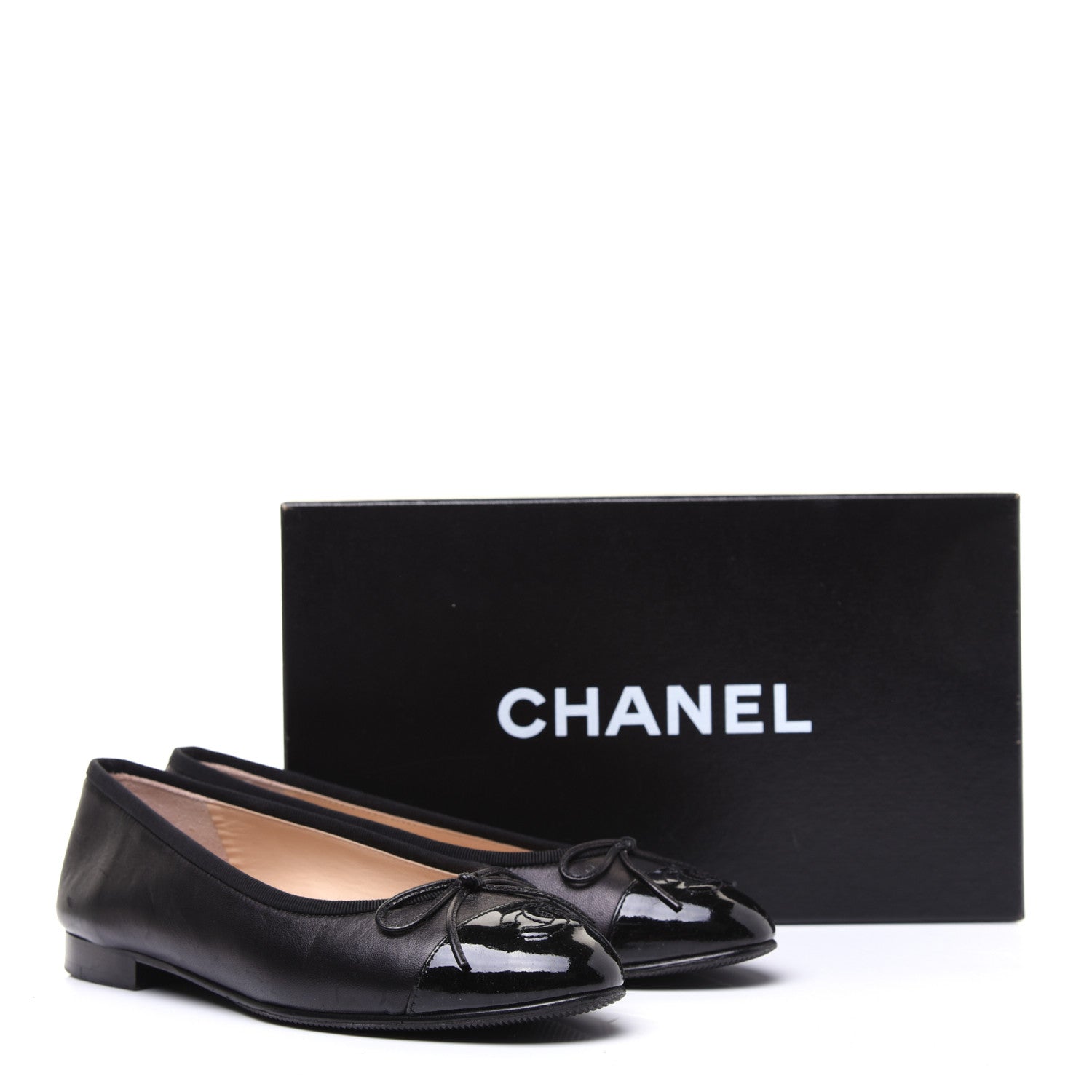Chanel Lambskin Patent Cap Toe Ballerina Flats 37 Black 20 of 20