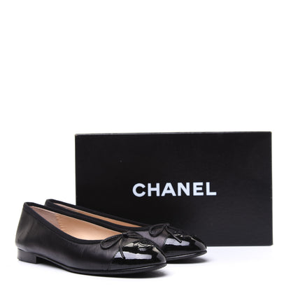 Chanel Lambskin Patent Cap Toe Ballerina Flats 37 Black 20 of 20