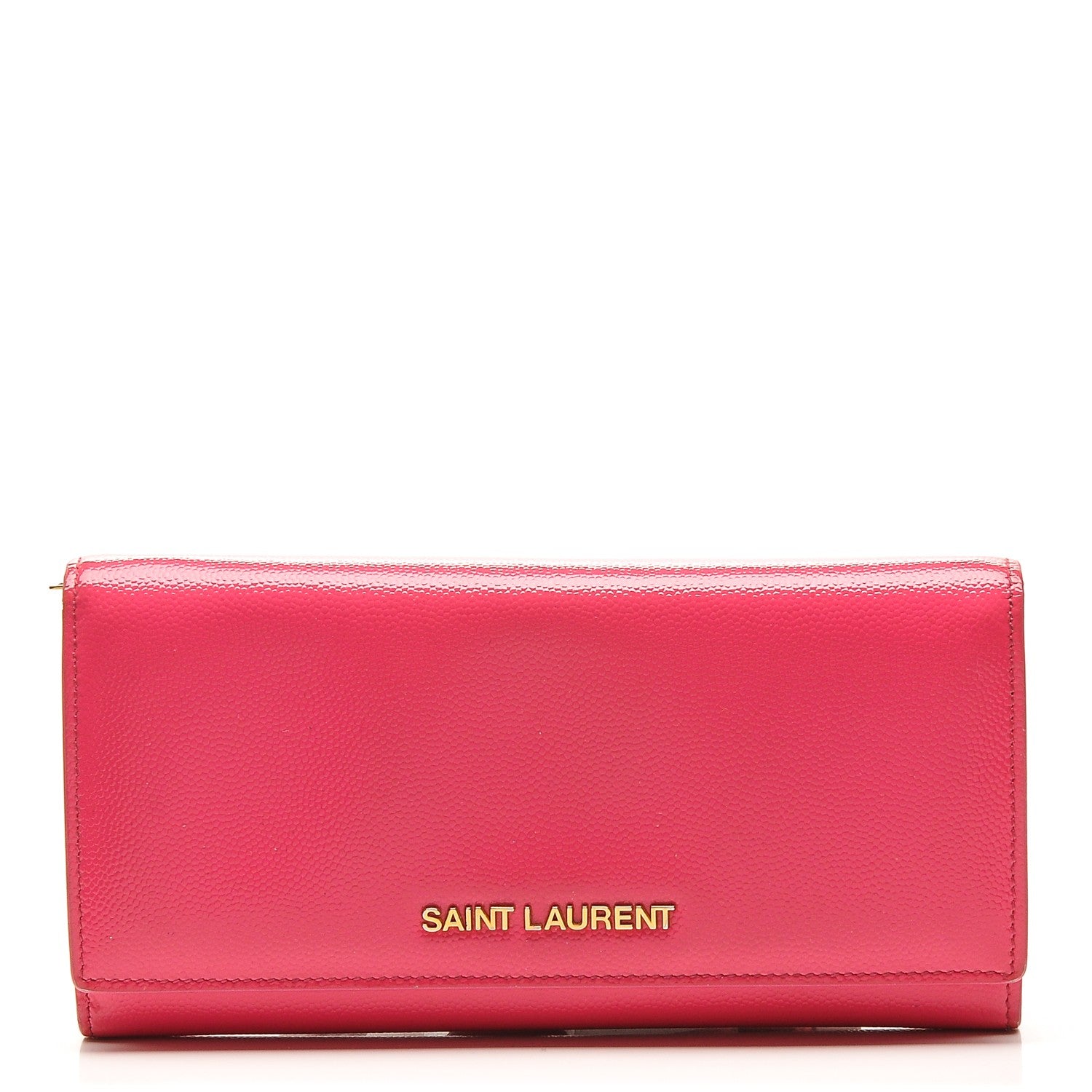 Saint Laurent Patent Grain de Poudre Classic Large Letters Flap Wallet Bubblegum 1 of 6