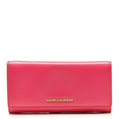Saint Laurent Patent Grain de Poudre Classic Large Letters Flap Wallet Bubblegum 1 of 6
