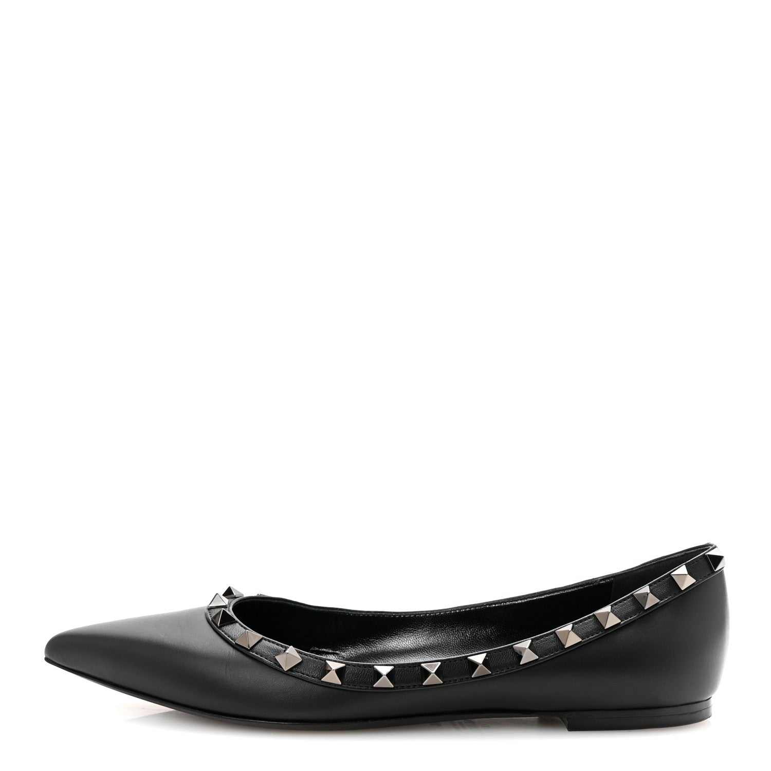Valentino Garavani Calfskin Lacquered Monochrome Rockstud Ballerina Flats 38 Black 1 of 9