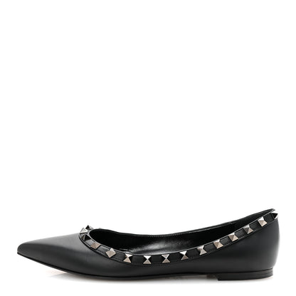 Valentino Garavani Calfskin Lacquered Monochrome Rockstud Ballerina Flats 38 Black 1 of 9