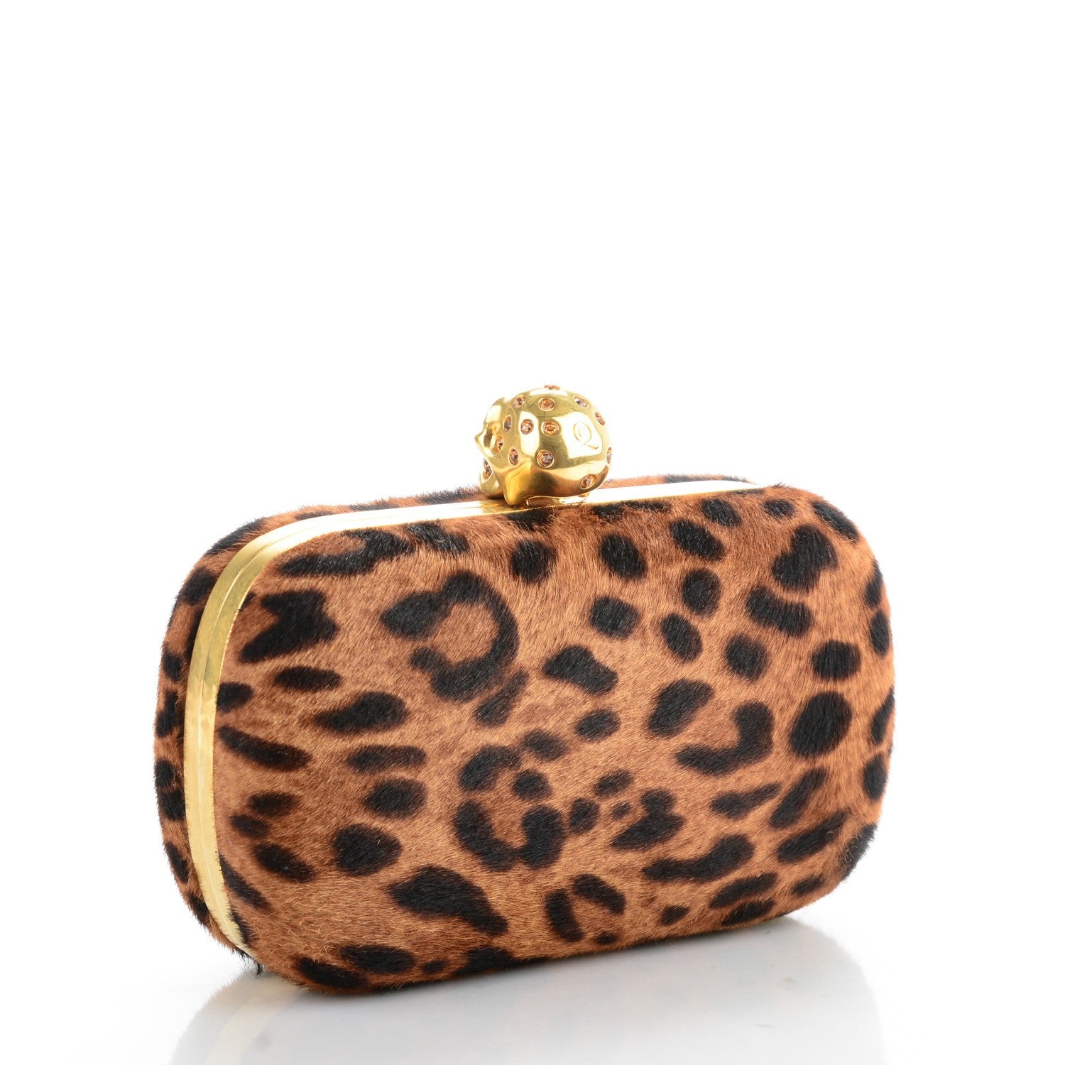 Alexander McQueen Leopard Print Calf Hair Skull Box Clutch 3 of 7