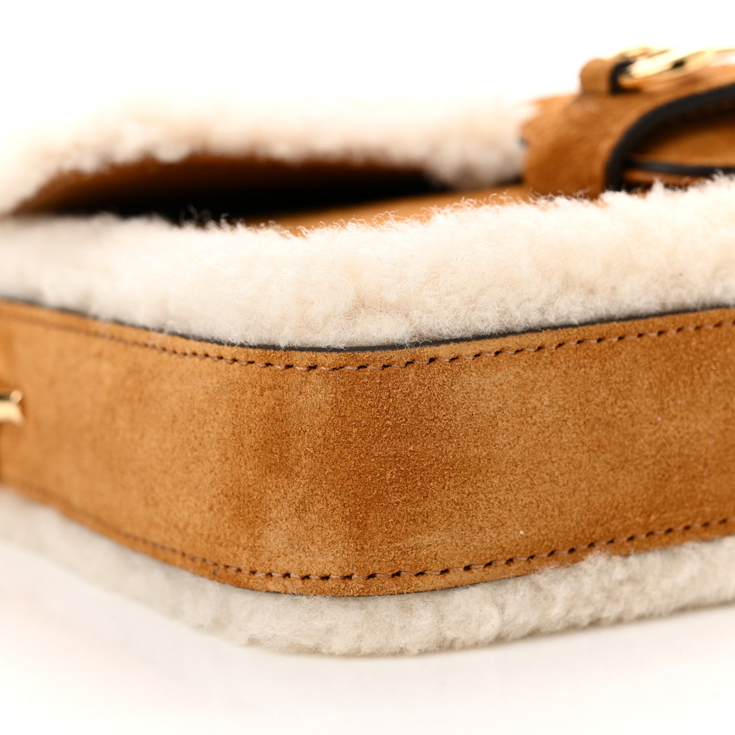 Gucci Suede Shearling Horsebit Mini 1955 Shoulder Bag Honey Beige Milk 9 of 10