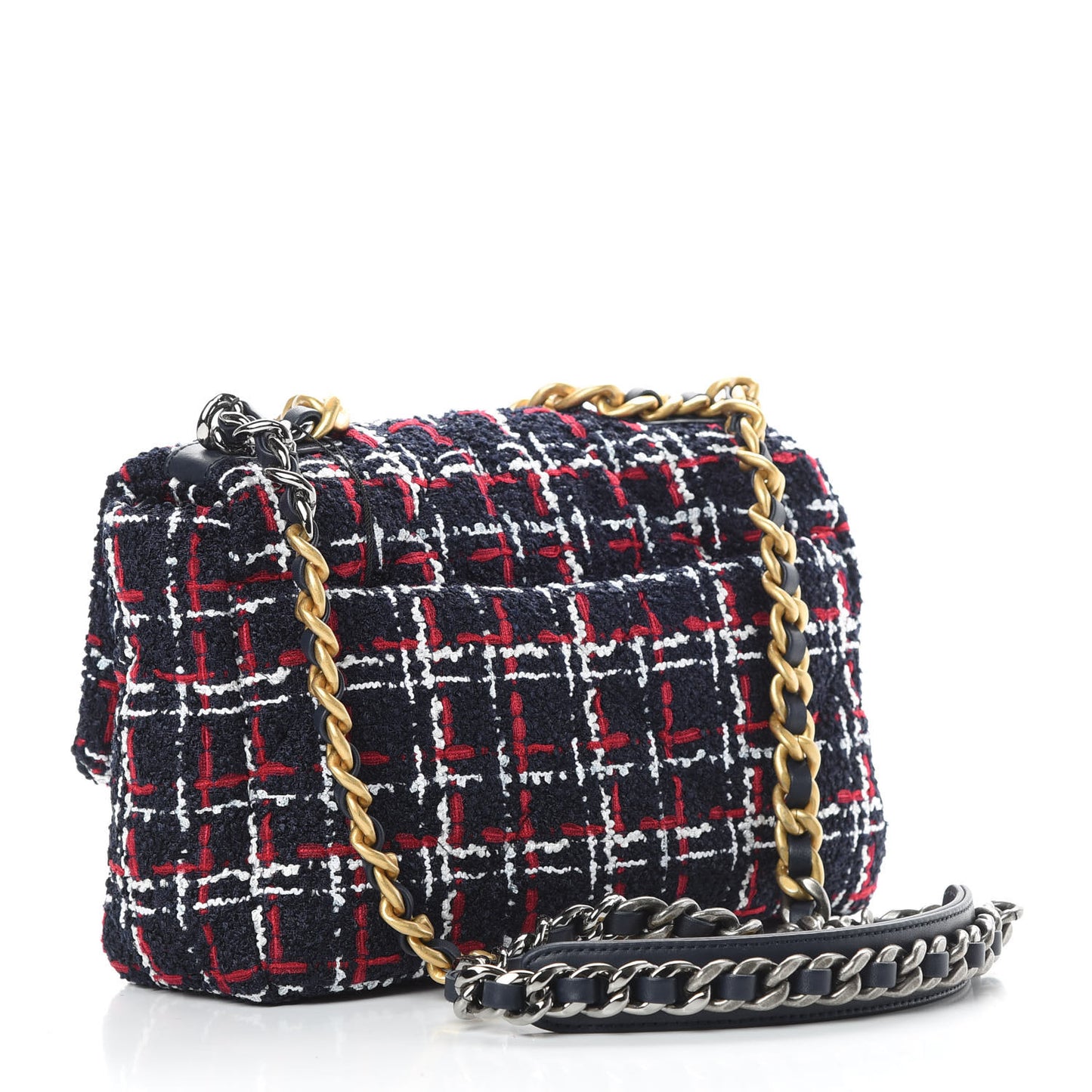 Tweed Quilted Medium 19 Flap Navy Blue White Red