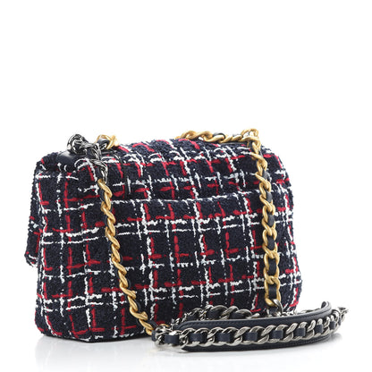 Chanel Tweed Quilted Medium 19 Flap Navy Blue White Red 3 of 10