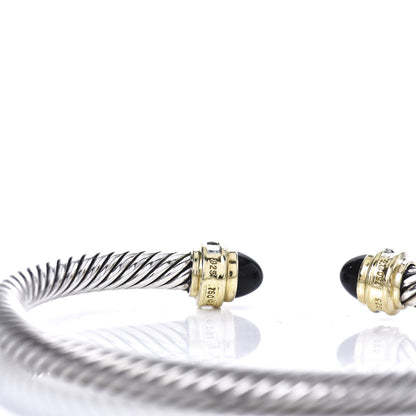 David Yurman Sterling Silver 18K Yellow Gold Diamond Black Onyx 5mm Cable Classics Bracelet 4 of 4
