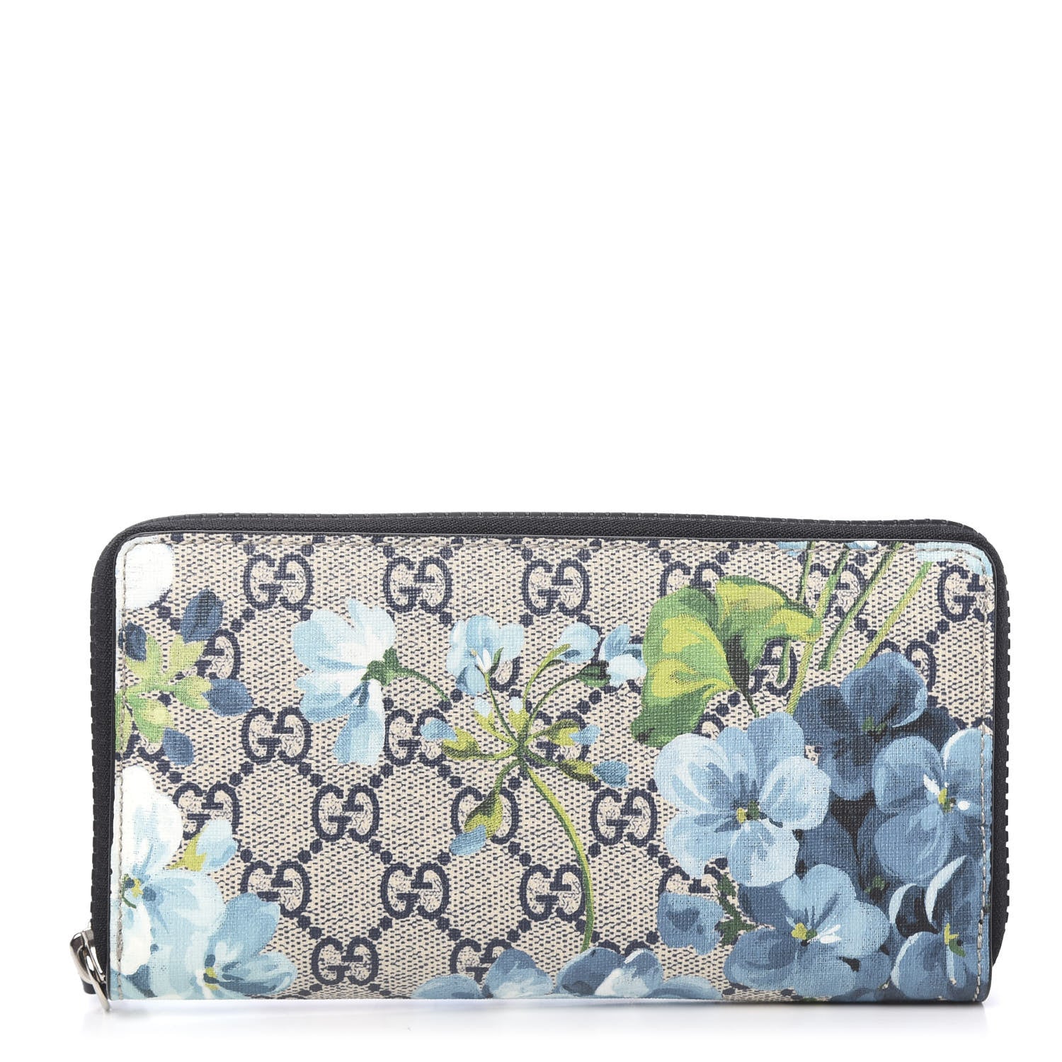 Gucci GG Supreme Monogram Blooms Zip Around Wallet Blue 1 of 8