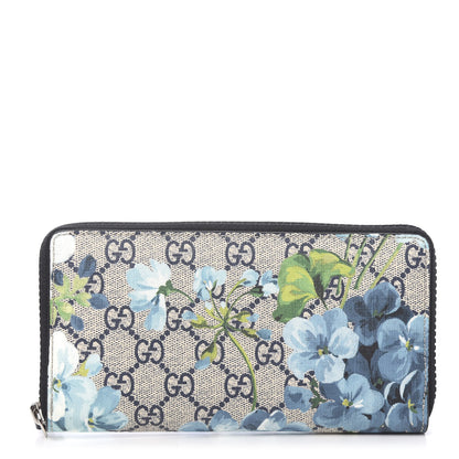 Gucci GG Supreme Monogram Blooms Zip Around Wallet Blue 1 of 8