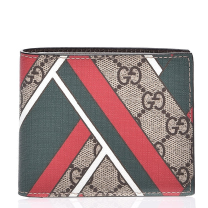 Gucci GG Supreme Monogram Chevron Bi-Fold Wallet Beige Green Red New Acero 1 of 6