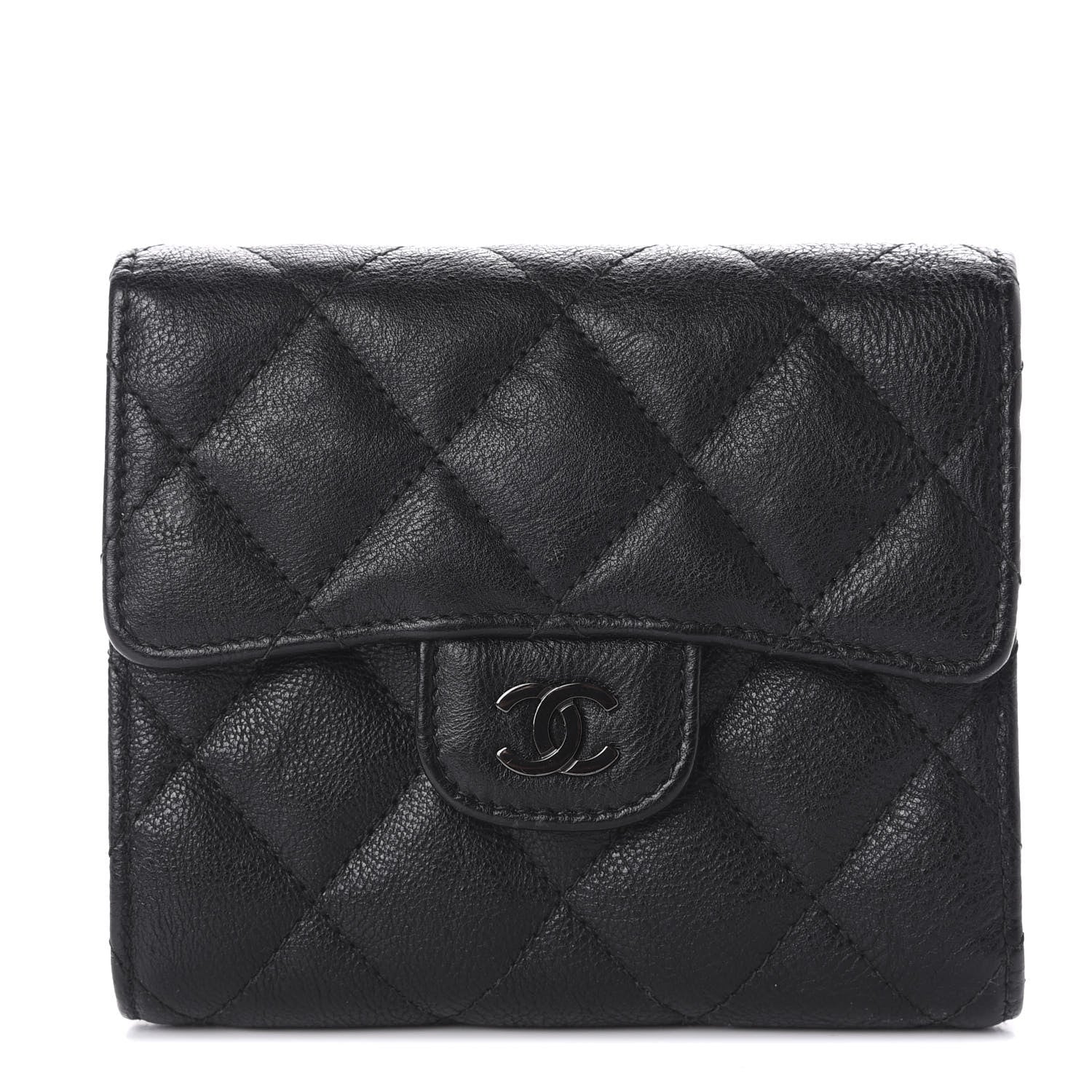 Chanel Calfskin Quilted Compact Flap Wallet So Black 1 of 8