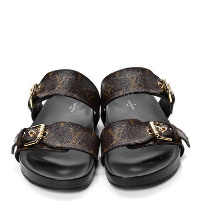 Louis Vuitton Monogram Bom Dia Mule Sandals 37 Black 2 of 5