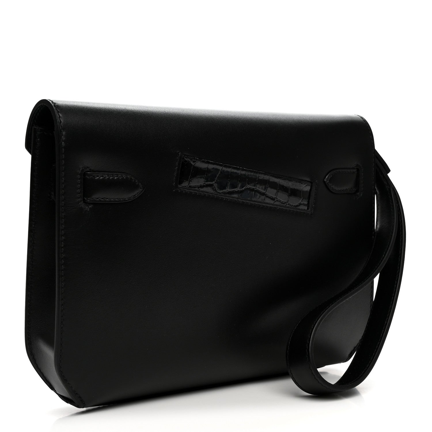 Hermes Swift Shiny Niloticus Crocodile Kelly Depeches 25 Pouch Black 3 of 7