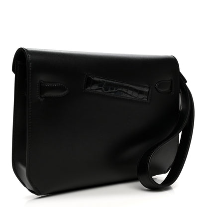 Hermes Swift Shiny Niloticus Crocodile Kelly Depeches 25 Pouch Black 3 of 7