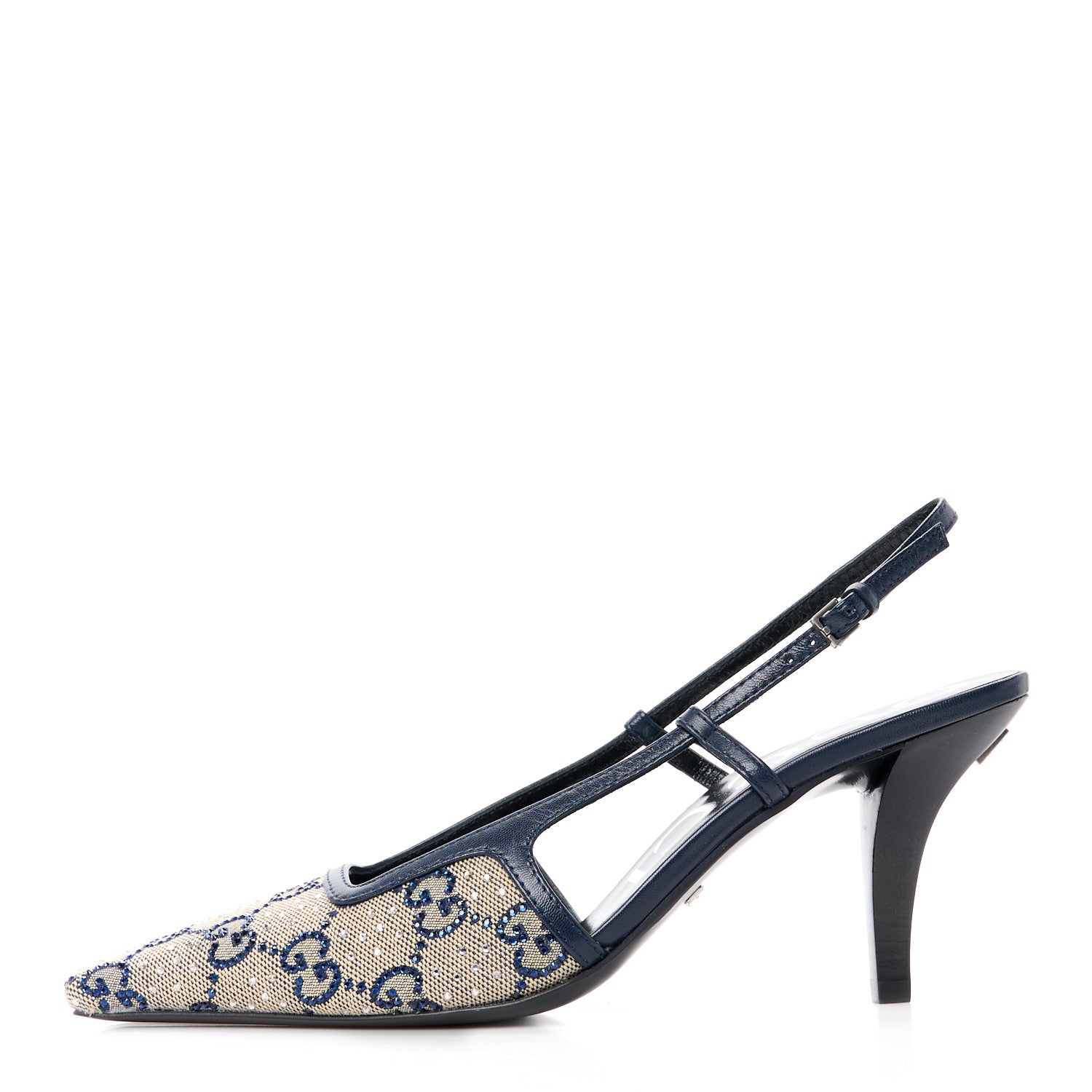 Gucci GG Monogram Malaga Kid Crystal Square G 75mm Slingback Pumps 35.5 Beige Blue 1 of 9